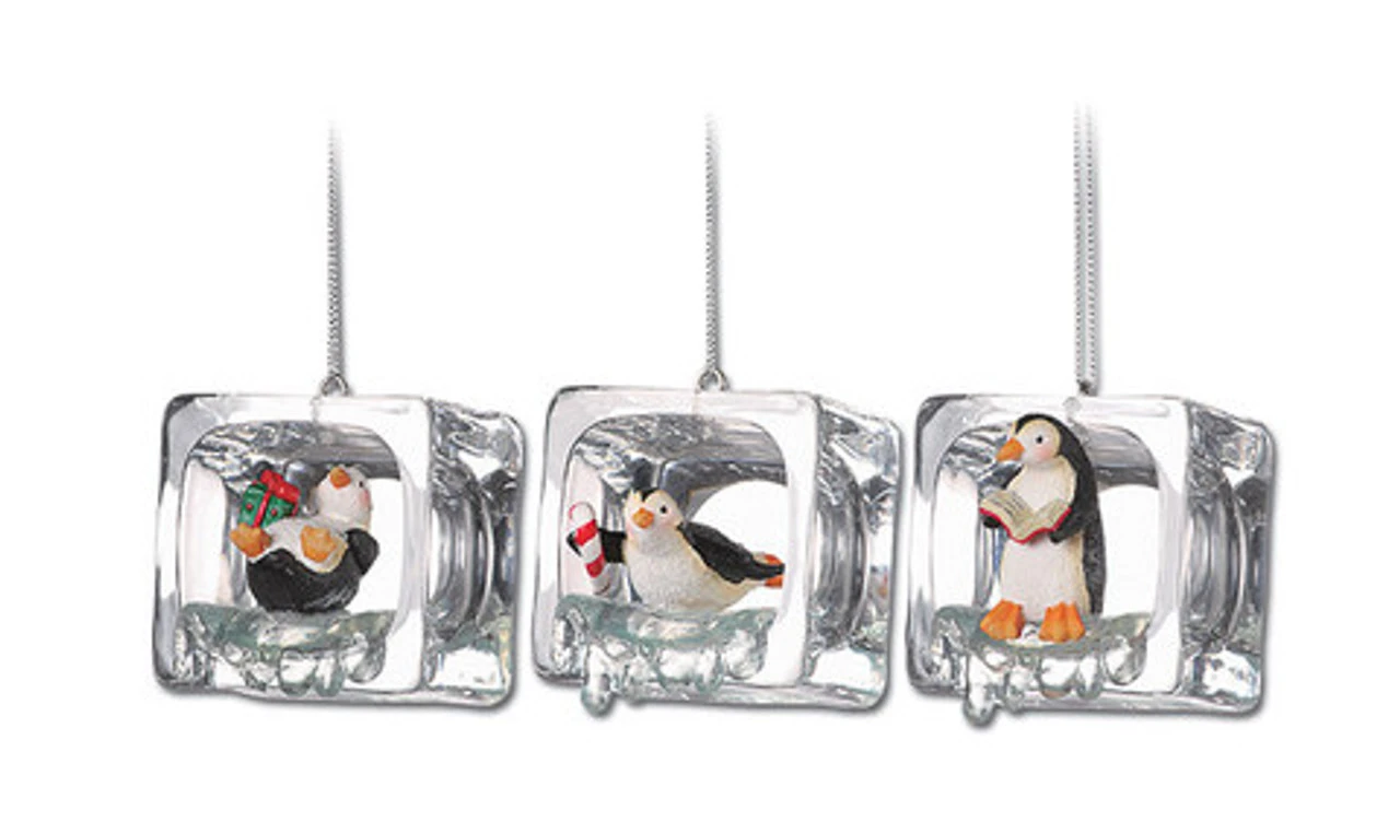 Club Pack Of 18 Clear Icy Crystal Decorative Christmas Penguin Ice Cube Ornaments 2" 1 Club Pack Of 18 Clear Icy Crystal Decorative Christmas Penguin Ice Cube Ornaments 2"