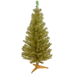 4' Pre-Lit Gold Iridescent Tinsel Slim Artificial Christmas Tree - Green Lights