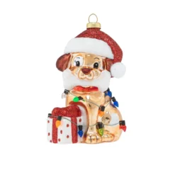 4.5" Puppy Present With Santa Hat Christmas Ornament