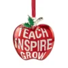 3.25" Red Silver Plated Apple Teacher Christmas Ornament With European Crystals