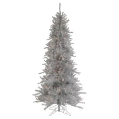 9' Pre-Lit Silver Tinsel Noble Slim Artificial Christmas Tree - Clear Lights
