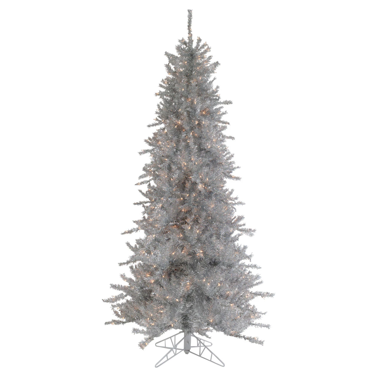 9' Pre-Lit Silver Tinsel Noble Slim Artificial Christmas Tree - Clear Lights 1 9' Pre-Lit Silver Tinsel Noble Slim Artificial Christmas Tree - Clear Lights