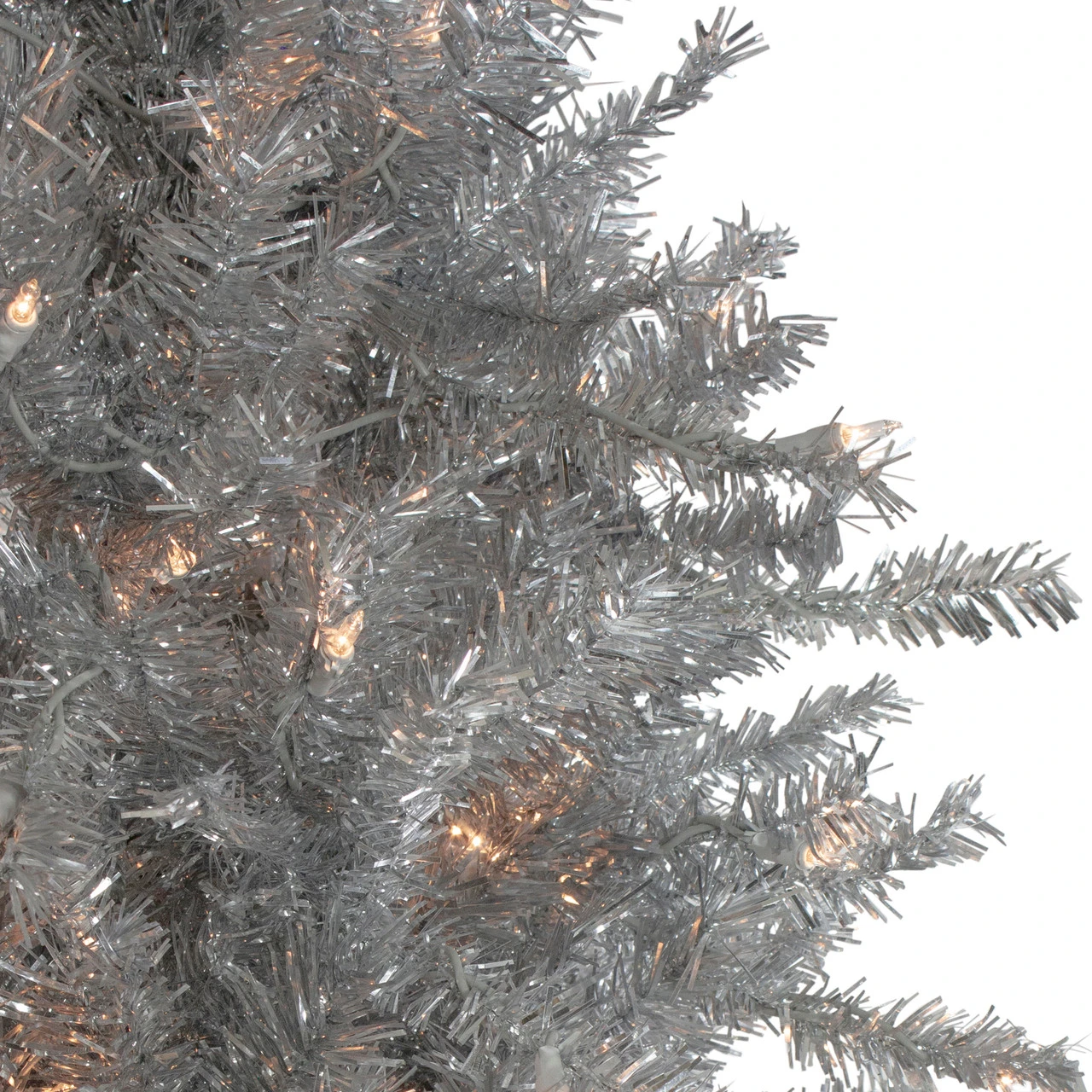 9' Pre-Lit Silver Tinsel Noble Slim Artificial Christmas Tree - Clear Lights 3 9' Pre-Lit Silver Tinsel Noble Slim Artificial Christmas Tree - Clear Lights - Image 3