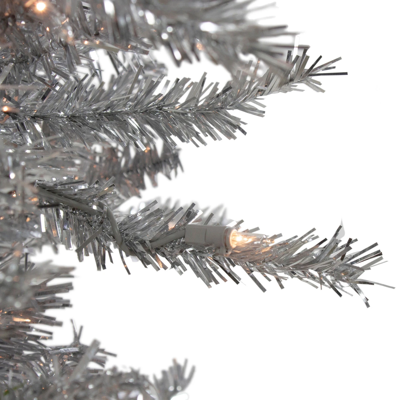 9' Pre-Lit Silver Tinsel Noble Slim Artificial Christmas Tree - Clear Lights 2 9' Pre-Lit Silver Tinsel Noble Slim Artificial Christmas Tree - Clear Lights - Image 2
