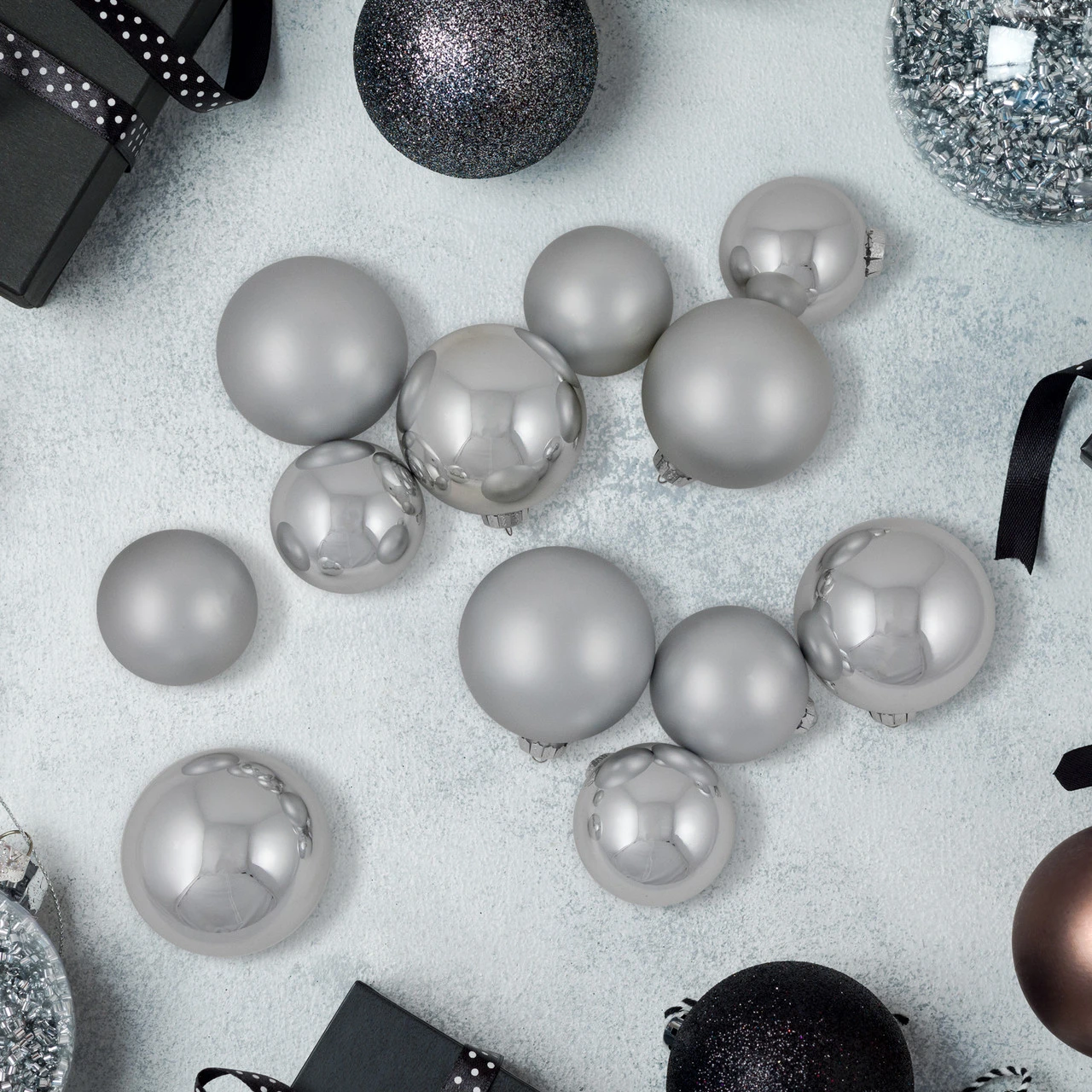 72ct Silver Shiny And Matte Christmas Glass Ball Ornaments 4" (100mm) 2 72ct Silver Shiny And Matte Christmas Glass Ball Ornaments 4" (100mm) - Image 2