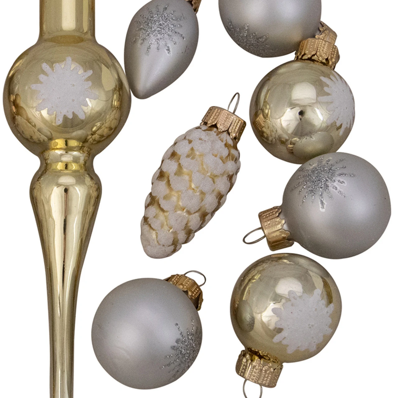 15ct Gold 2-Finish Glass Christmas Tree Topper And Ornament Set 5.5" 2 15ct Gold 2-Finish Glass Christmas Tree Topper And Ornament Set 5.5" - Image 2