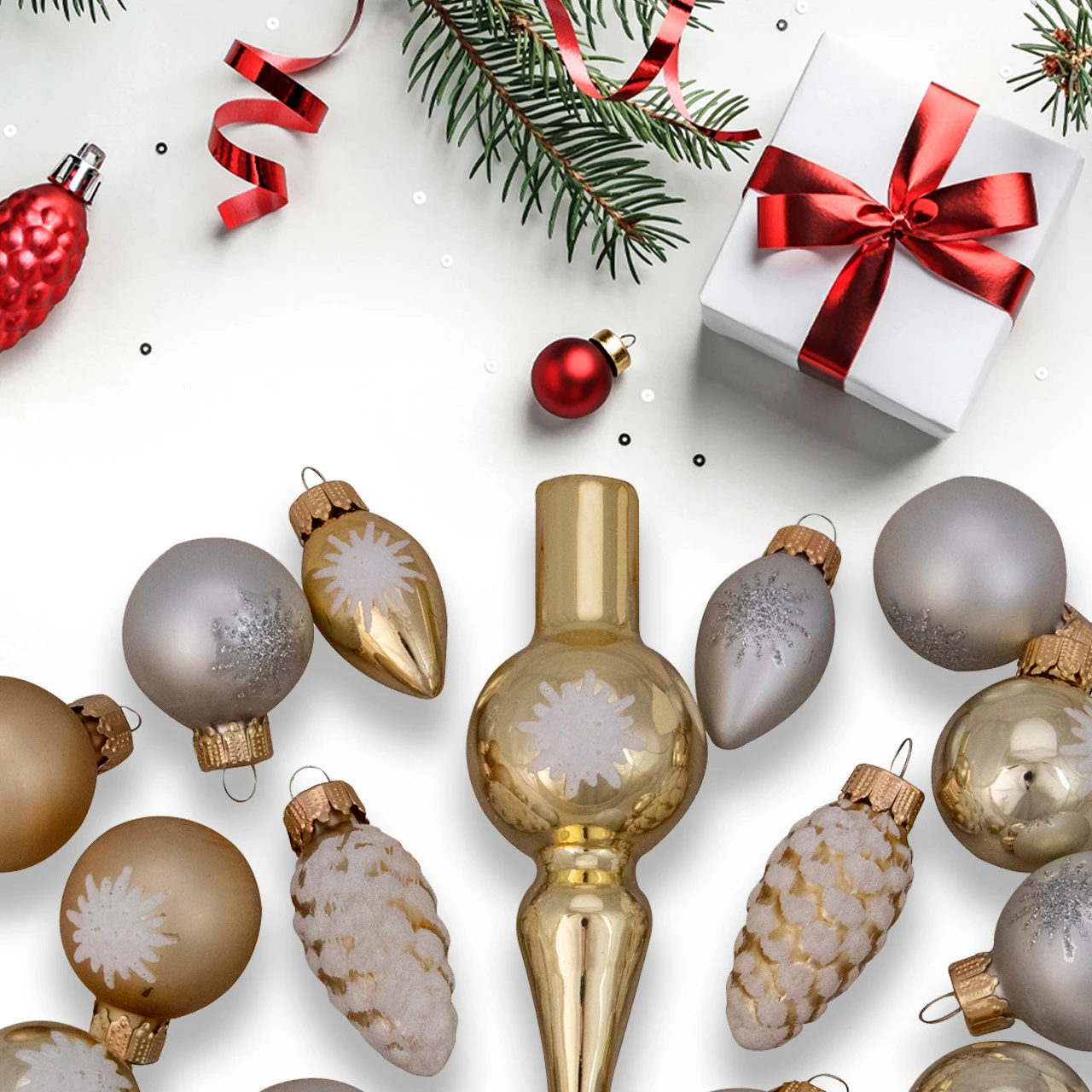 15ct Gold 2-Finish Glass Christmas Tree Topper And Ornament Set 5.5" 3 15ct Gold 2-Finish Glass Christmas Tree Topper And Ornament Set 5.5" - Image 3