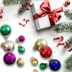 16-Piece Set Of Assorted Multi-Color Glass Ball Christmas Ornaments With Tree Topper 5 16-Piece Set Of Assorted Multi-Color Glass Ball Christmas Ornaments With Tree Topper -Christmas Trees Shop northlight20wy88904 02613.1667535652