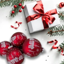 Set Of 4 Red Matte Glass Ball Hanging Christmas Decorations 3.2 Inch (80mm) -Christmas Trees Shop northlight20wy88905 04616.1667576863