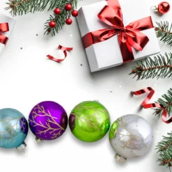 Set Of 4 Multi-Color Shiny Glass Ball Christmas Ornaments 4-Inch (100mm) -Christmas Trees Shop northlight20wy88907b 55500.1667641801