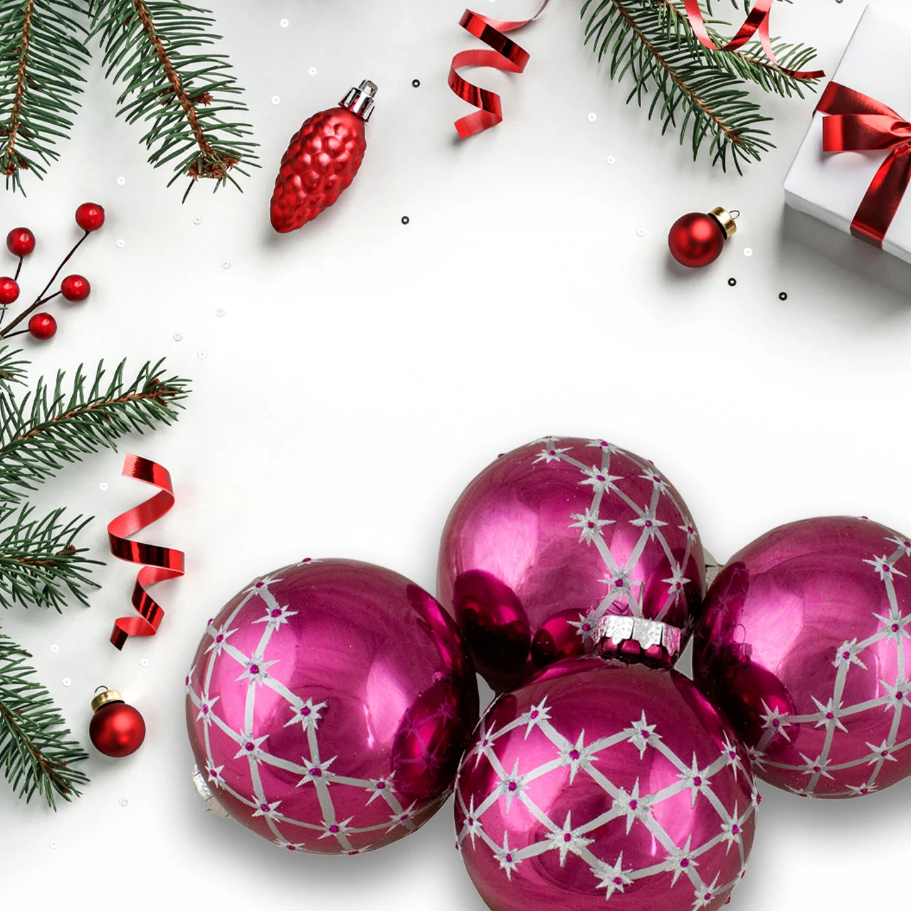 Set Of 4 Pink Glass Ball Christmas Ornaments 3.25-Inch (80mm) 3 Set Of 4 Pink Glass Ball Christmas Ornaments 3.25-Inch (80mm) - Image 3