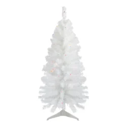 4' Pre-Lit White Pine Slim Artificial Christmas Tree - Multi Lights
