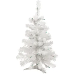 3' Pre-Lit Slim White Pine Artificial Christmas Tree - Green Lights