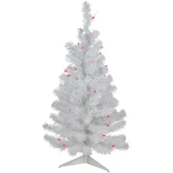 3' Pre-Lit White Iridescent Pine Slim Artificial Christmas Tree - Pink Lights