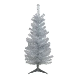 4' Holographic Silver Tinsel Slim Artificial Christmas Tree - Unlit