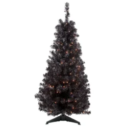 4' Pre-Lit Slim Black Artificial Tinsel Christmas Tree- Clear Lights