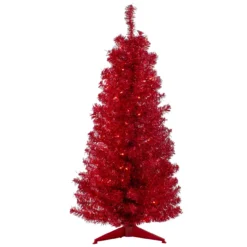 4' Pre-Lit Slim Red Artificial Christmas Tree - Clear Lights