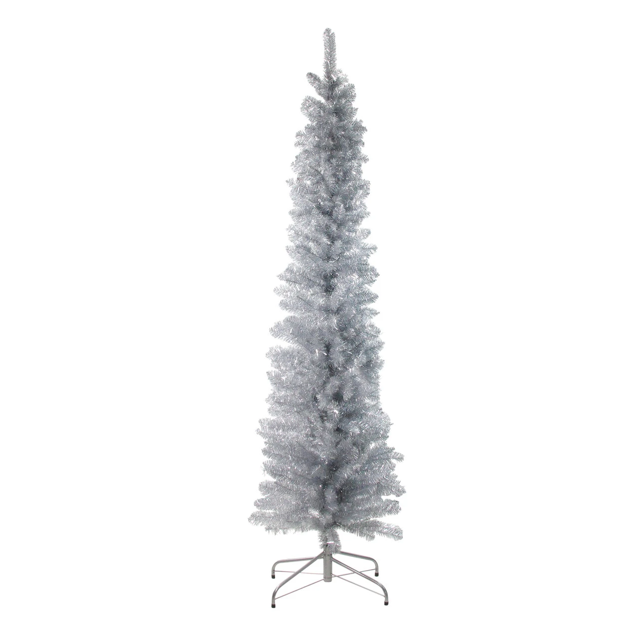 6' Pencil Silver Tinsel Artificial Christmas Tree - Unlit 1 6' Pencil Silver Tinsel Artificial Christmas Tree - Unlit