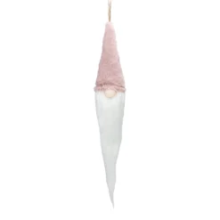 24" Plush Pink And White Holiday Collections Hanging Gnome Christmas Ornament