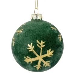 4ct Green Velvet Glass Christmas Ball Ornaments With Gold Snowflakes 3" (80mm) 8 4ct Green Velvet Glass Christmas Ball Ornaments With Gold Snowflakes 3" (80mm) -Christmas Trees Shop northlight eb94508 1 56201.1681234749