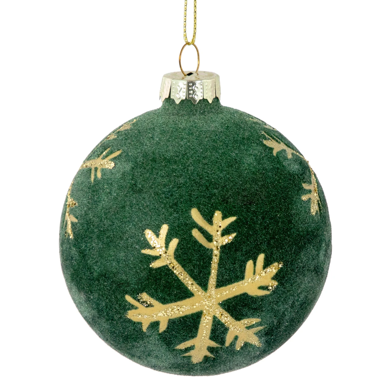 4ct Green Velvet Glass Christmas Ball Ornaments With Gold Snowflakes 3" (80mm) 4 4ct Green Velvet Glass Christmas Ball Ornaments With Gold Snowflakes 3" (80mm) - Image 4