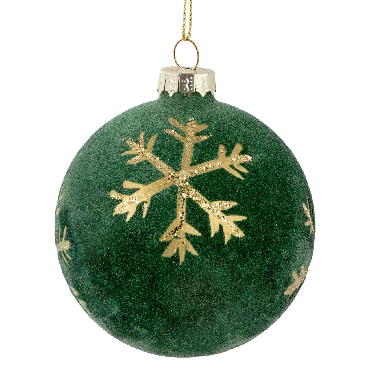 4ct Green Velvet Glass Christmas Ball Ornaments With Gold Snowflakes 3" (80mm) 3 4ct Green Velvet Glass Christmas Ball Ornaments With Gold Snowflakes 3" (80mm) - Image 3