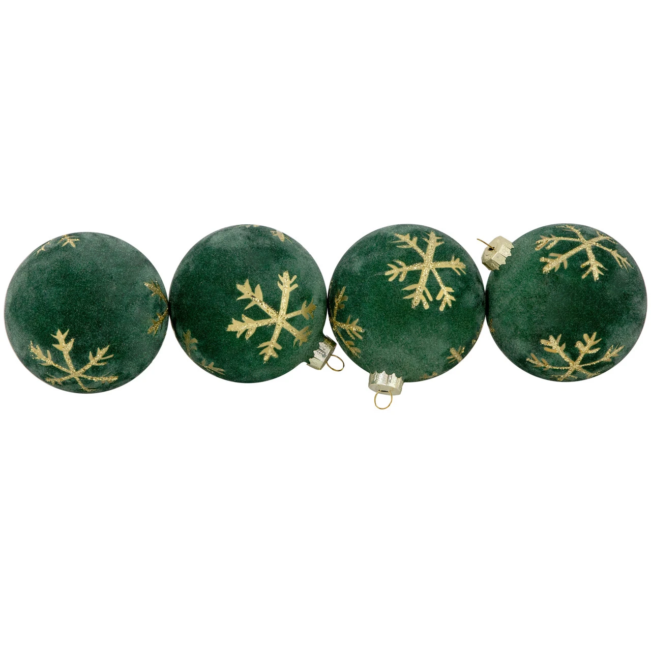 4ct Green Velvet Glass Christmas Ball Ornaments With Gold Snowflakes 3" (80mm) 5 4ct Green Velvet Glass Christmas Ball Ornaments With Gold Snowflakes 3" (80mm) - Image 5
