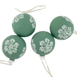 4ct Green Glass Christmas Ball Ornaments With White Snowflakes 3" (80mm) -Christmas Trees Shop northlight eb94509 2 92807.1681220406