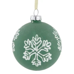 4ct Green Glass Christmas Ball Ornaments With White Snowflakes 3" (80mm) -Christmas Trees Shop northlight eb94509 3 20730.1681220406
