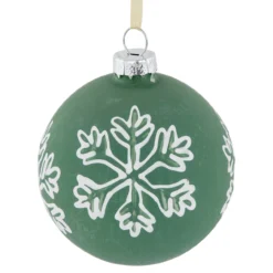 4ct Green Glass Christmas Ball Ornaments With White Snowflakes 3" (80mm) -Christmas Trees Shop northlight eb94509 4 63801.1681220406
