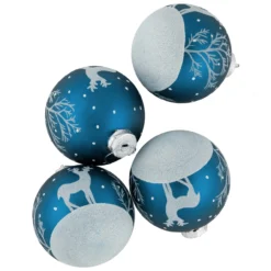 4ct Blue Glass Ball Christmas Ornaments With Glitter Reindeer 3" -Christmas Trees Shop northlight eb94510 2 24231.1671129074
