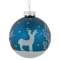 4ct Blue Glass Ball Christmas Ornaments With Glitter Reindeer 3" -Christmas Trees Shop northlight eb94510 4 72628.1671129074