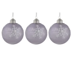 3ct Purple Glass Ball Christmas Ornaments With Snowflakes 3" (80mm)