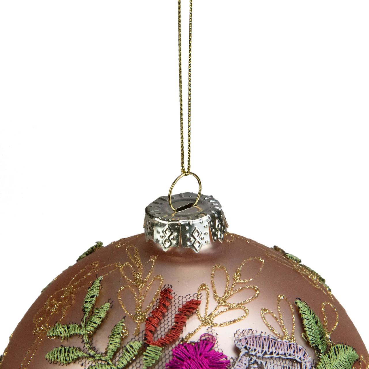 4.5" Pink Floral Applique Glass Ball Christmas Ornament 3 4.5" Pink Floral Applique Glass Ball Christmas Ornament - Image 3