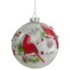 4.5" Red Cardinals And Pine Cones Glass Christmas Ornament