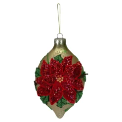 6.5" Red And Gold Poinsettia Finial Christmas Ornament