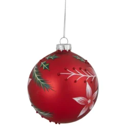 4" Red Poinsettia And Holly Glass Christmas Ball Ornament -Christmas Trees Shop northlight gb926191 sample 2 23720.1667534053