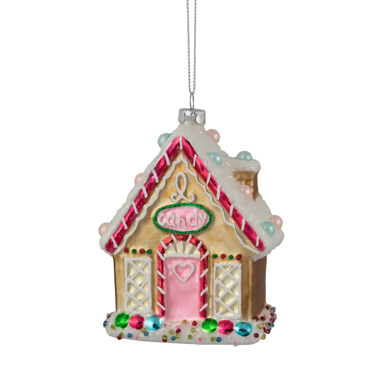 4.5" Glittered Gingerbread House Glass Christmas Ornament 1 4.5" Glittered Gingerbread House Glass Christmas Ornament