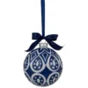 4" White And Blue Mosaic Glass Christmas Ball Ornament