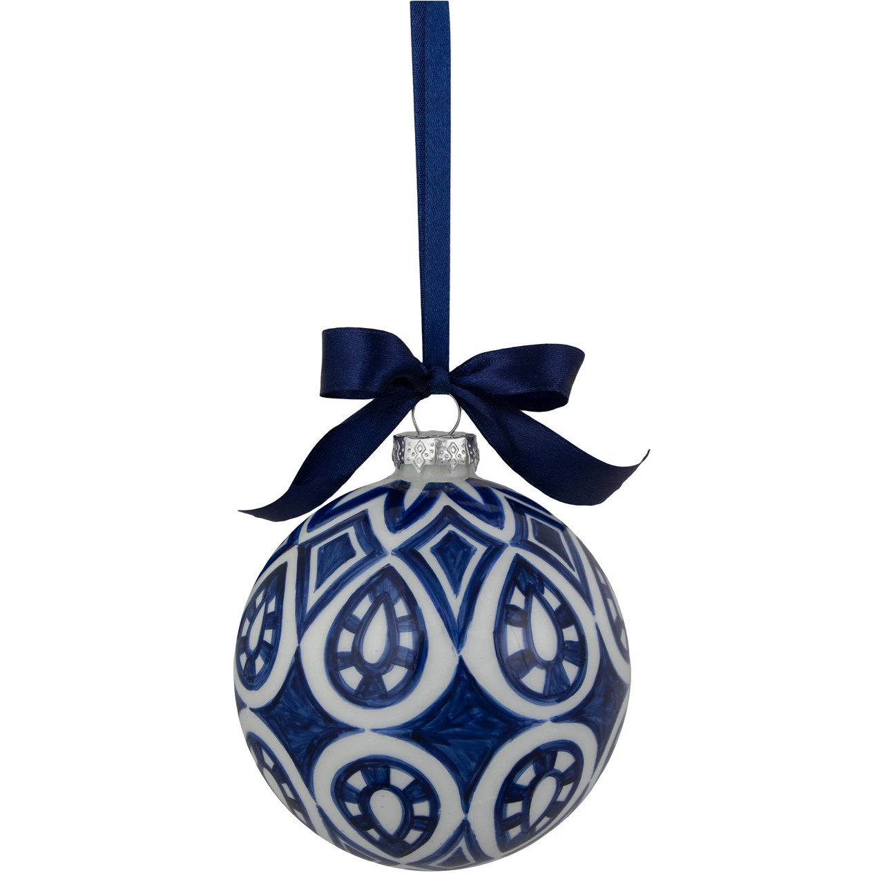 4" White And Blue Mosaic Glass Christmas Ball Ornament 1 4" White And Blue Mosaic Glass Christmas Ball Ornament