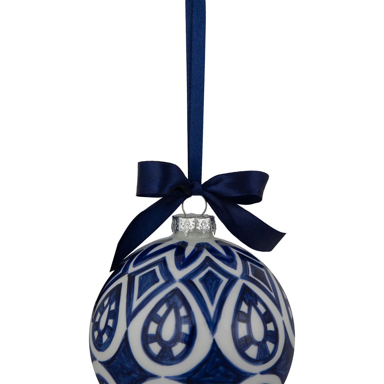 4" White And Blue Mosaic Glass Christmas Ball Ornament 4 4" White And Blue Mosaic Glass Christmas Ball Ornament - Image 4
