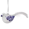 6.5" White And Blue Bird Glass Christmas Ornament