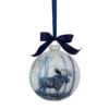 4" White And Blue Moose Glass Christmas Ball Ornament