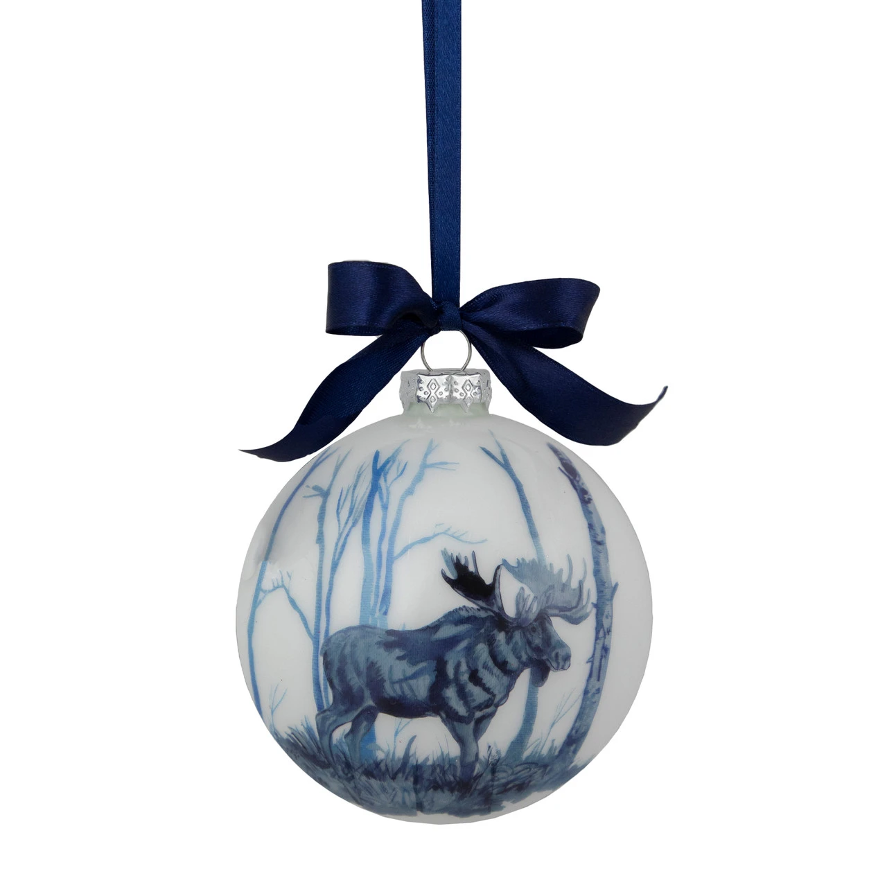 4" White And Blue Moose Glass Christmas Ball Ornament 1 4" White And Blue Moose Glass Christmas Ball Ornament