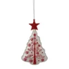 6" White And Red Christmas Tree Glass Ornament