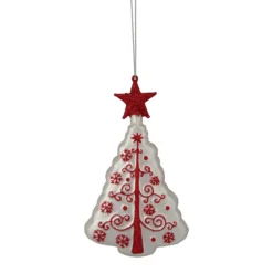 6" White And Red Christmas Tree Glass Ornament
