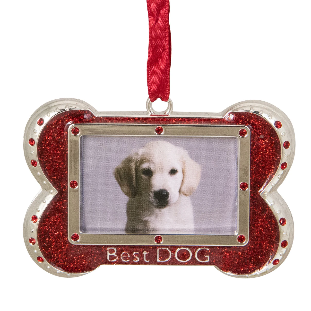 3" Red And Silver-Plated Best Dog Bone Christmas Ornament With European Crystals 1 3" Red And Silver-Plated Best Dog Bone Christmas Ornament With European Crystals