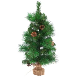 23.5" LED Lighted Mixed Pine And Pine Cones Artificial Christmas Tree In Jute Base