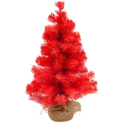 18" Scarlett Red Pine Christmas Tree In Natural Jute Base