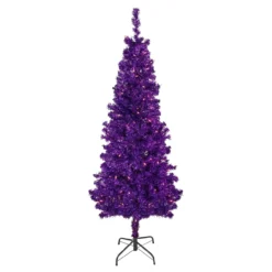 6' Pre-Lit Purple Artificial Tinsel Christmas Tree, Clear Lights